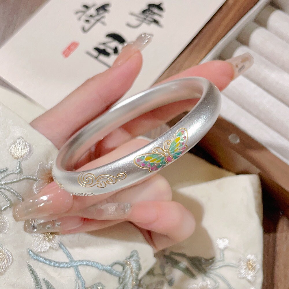 蝴蝶祥云银手镯女纯银足