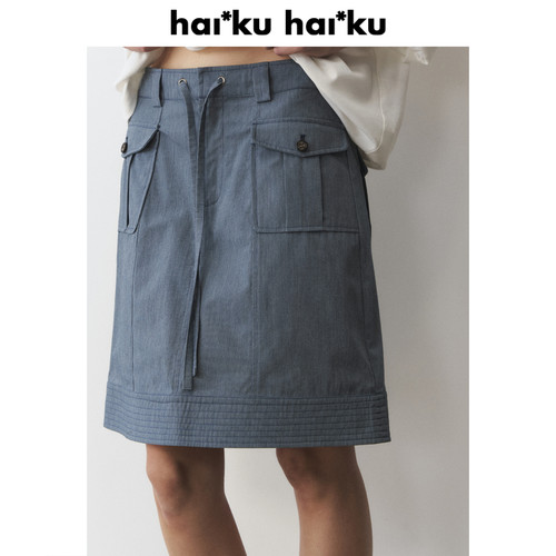 Haiku “Plant Stamps”工装风贴袋抽绳牛仔半裙 休闲微短裙