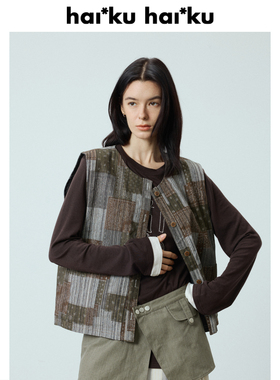 haiku “casa”撞色明线设计 双面穿工装马甲外套女无袖牛仔马夹