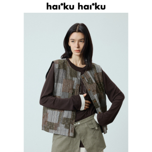 马甲外套女无袖 haiku 双面穿工装 撞色明线设计 牛仔马夹 casa