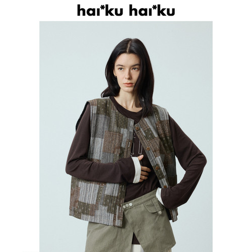 haiku “casa”撞色明线设计 双面穿工装马甲外套女无袖牛仔马夹
