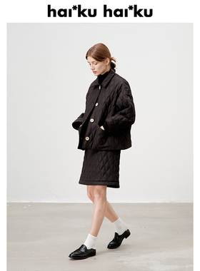 haiku 定制绗缝菱格面料 保暖夹棉刺绣温暖新款套装棉服棉半裙