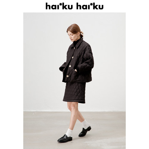 haiku【清仓3折 不退不换 】定制绗缝菱格面料夹棉刺绣棉服棉半裙