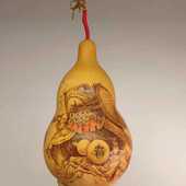 天然特大葫芦摆件烫烙画福禄图雕刻艺术客厅酒柜乔迁开业装 饰礼品