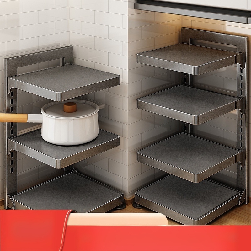 枪灰厨房锅具架多层置物架可折叠多功能收纳锅架子水槽下落地台面