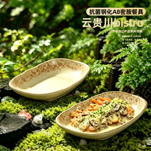 山野风网红云贵川bistro青柠虾融合菜专用盘密胺仿瓷凉菜盘子商用