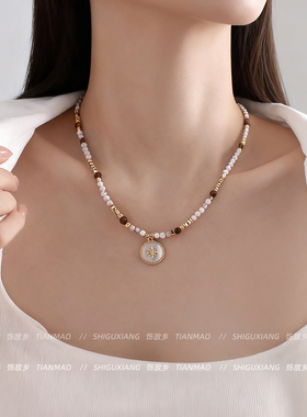 复古美拉德串珠芒星项链高级感