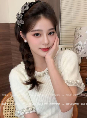 [花坞里]高级感丝绒立体花卉发箍女高级感轻奢花朵高颅顶头箍发饰