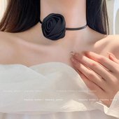 3色入 玫瑰花项链复古黑色花朵锁骨链法式 时髦颈带choker项圈颈链