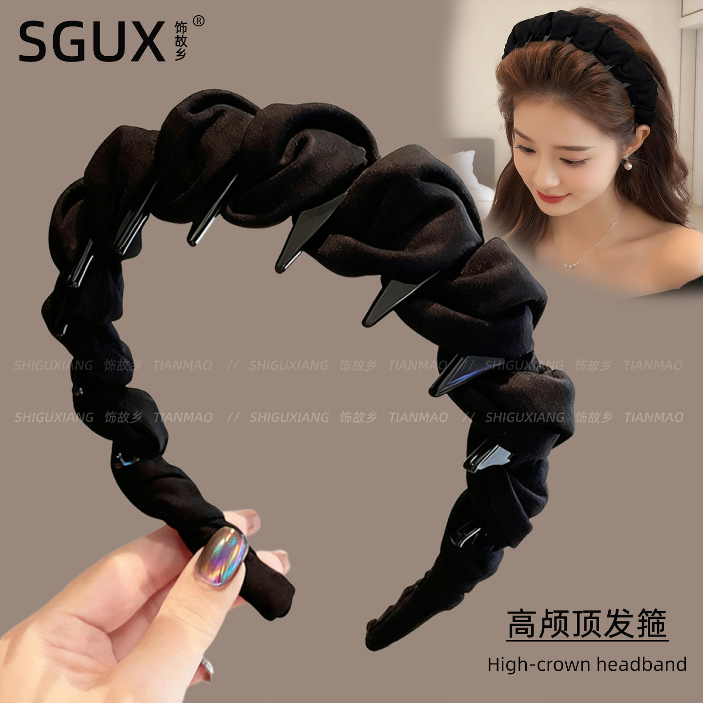 黑色高颅顶发箍女款日常外戴图片