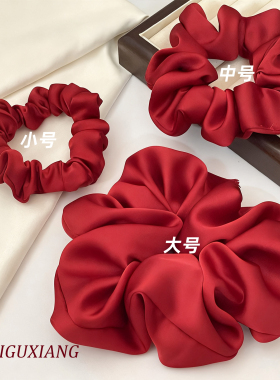 新年红色缎面大肠发圈丸子头发绳