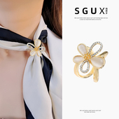 猫眼石花朵丝巾扣女气质高端围巾扣衣角打蝴蝶结固定扣多功能扣环