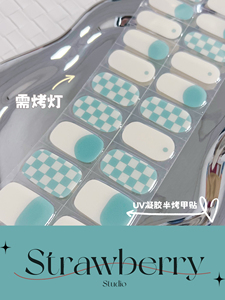 果冻蓝蒂芙尼蓝系列20指uv凝胶指甲贴光疗烤灯半固化美甲贴纸Gel