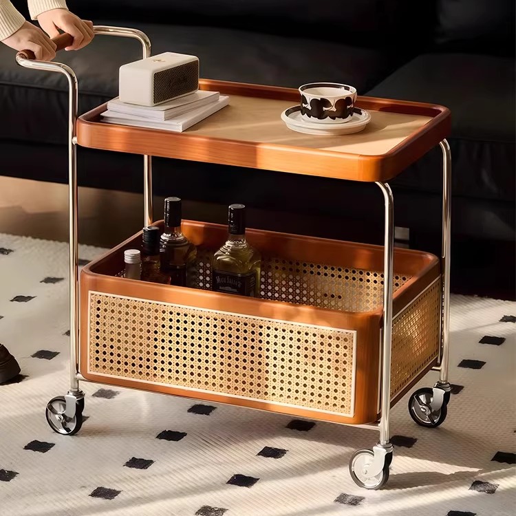 中古实木可移动推车边几零食餐车