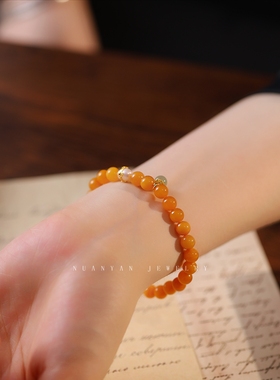 暖言单圈琥珀蜜蜡手链女款小众设计淡水珍珠配饰蜜蜡手串珠宝文玩