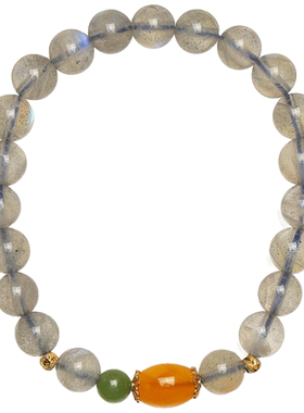 暖言天然月光石蜜蜡转运珠手链