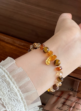 暖言天然虎眼石手链黄水晶复古高级感手串送闺蜜礼物饰品手饰