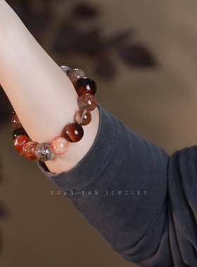 暖言单圈多宝黑金超水晶手串搭配切面配件手链