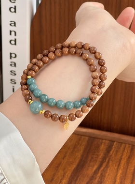 暖言翡翠库克手串新中式半山半水蓝水文玩盘串手链旅游纪念