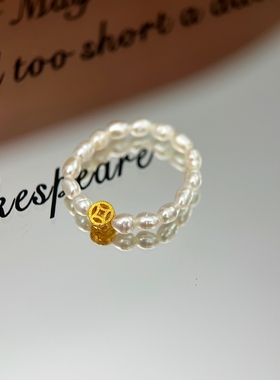 暖言（饰品）珍珠迷你戒指极细小米珠钱币小众轻奢高级感叠戴指环