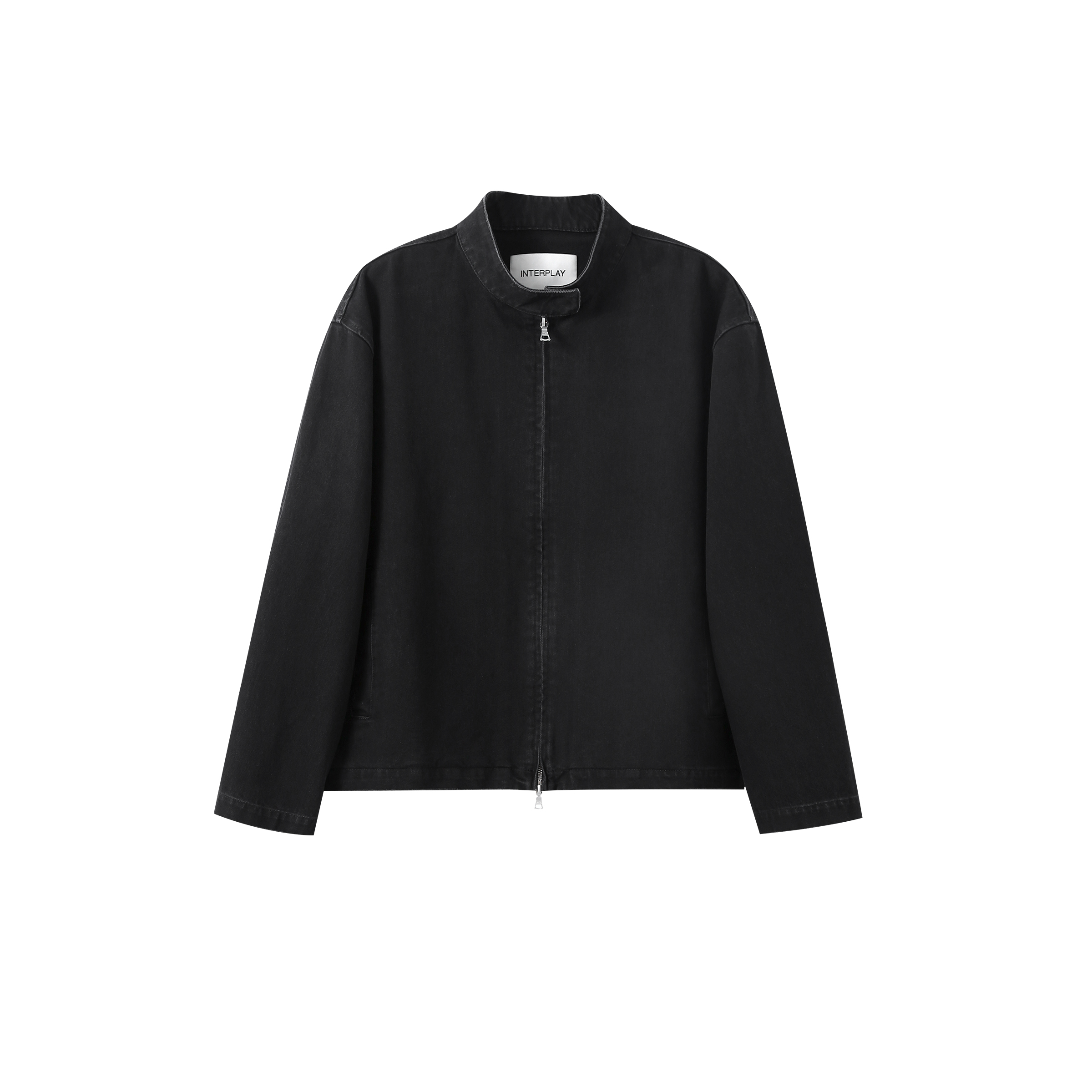 INTERPLAY 日本冈山黑色水洗短款廓形牛仔夹克