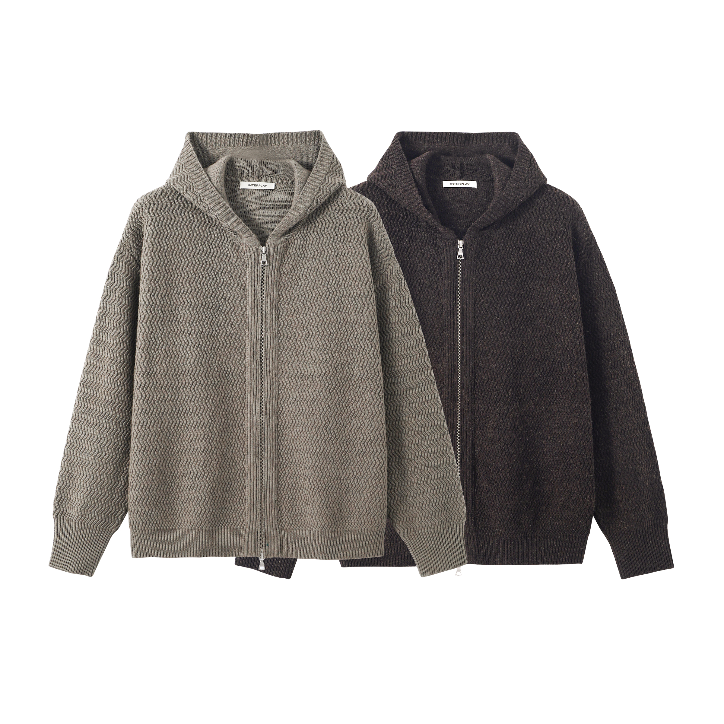 INTERPLAY 老花羊毛连帽毛衣