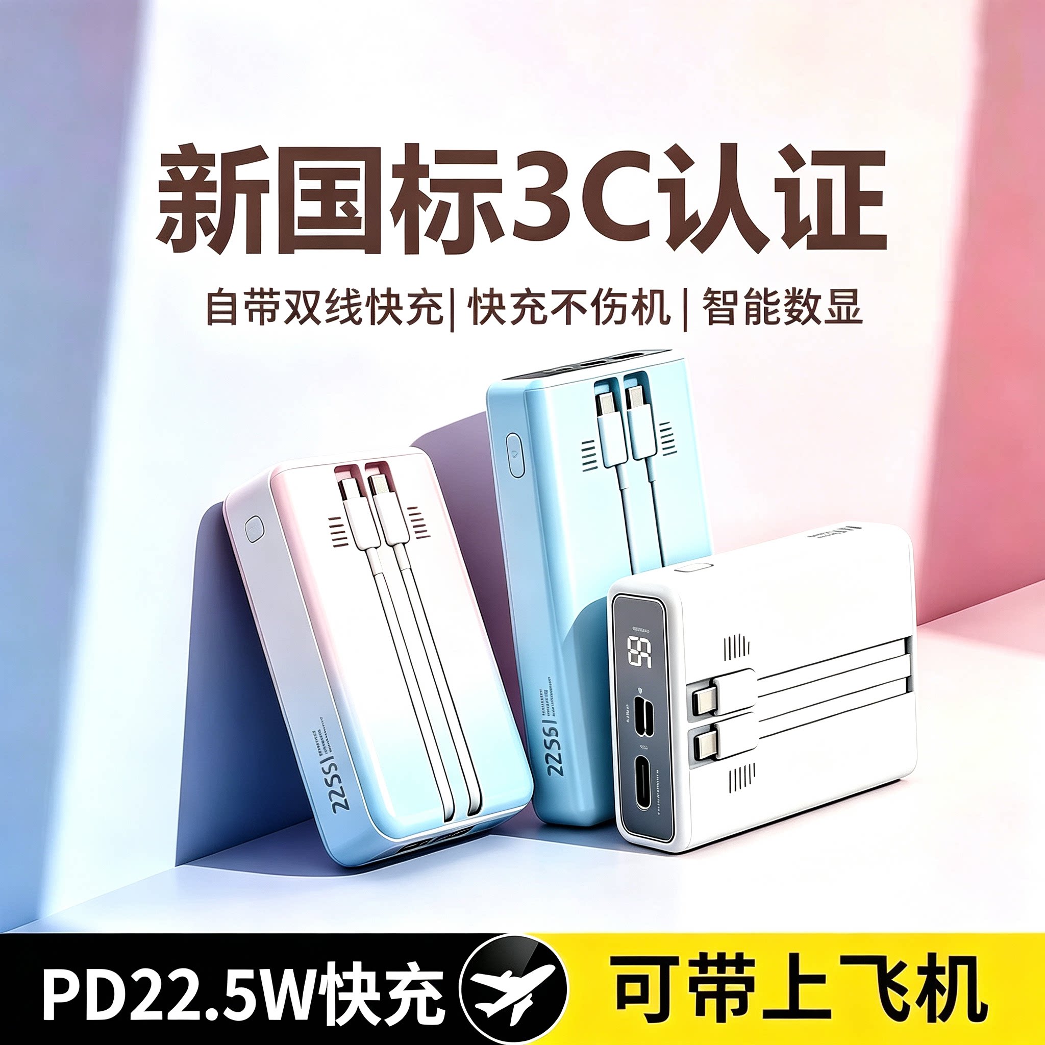 新款3C罗马充电宝2万毫安大容量 22.5W超级快充手机便携移动电源