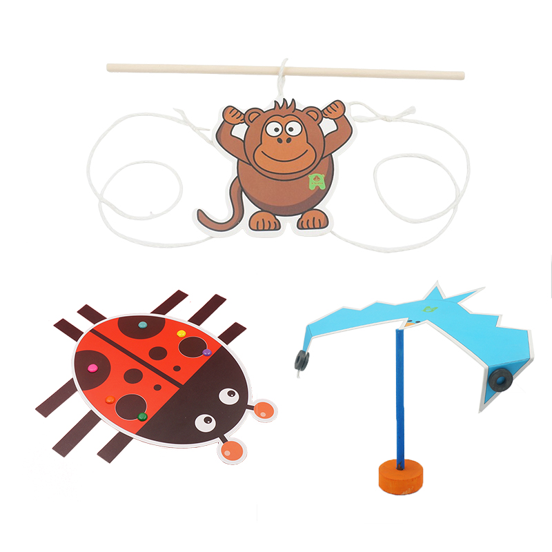 科技小制作DIY手工材料包拼装学生儿童手摇版翻转卡片动画教具