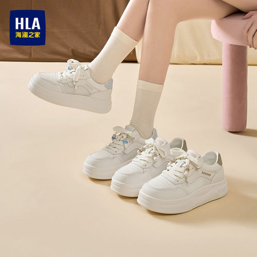 HLA/海澜之家女鞋2026新款小白鞋女时尚网面休闲透气厚底增高板鞋