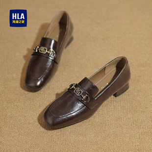 海澜之家乐福鞋2025冬季新款复古英伦一脚蹬通勤低跟单鞋女小皮鞋