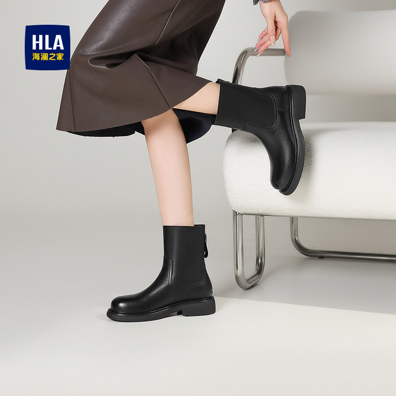 HLA/海澜之家女靴ART WAIT FOR时尚厚底切尔西短靴女马丁靴烟筒靴