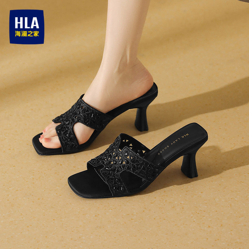 HLA/海澜之家女鞋夏季新款凉鞋女气质低跟海边度假外穿细跟凉拖鞋