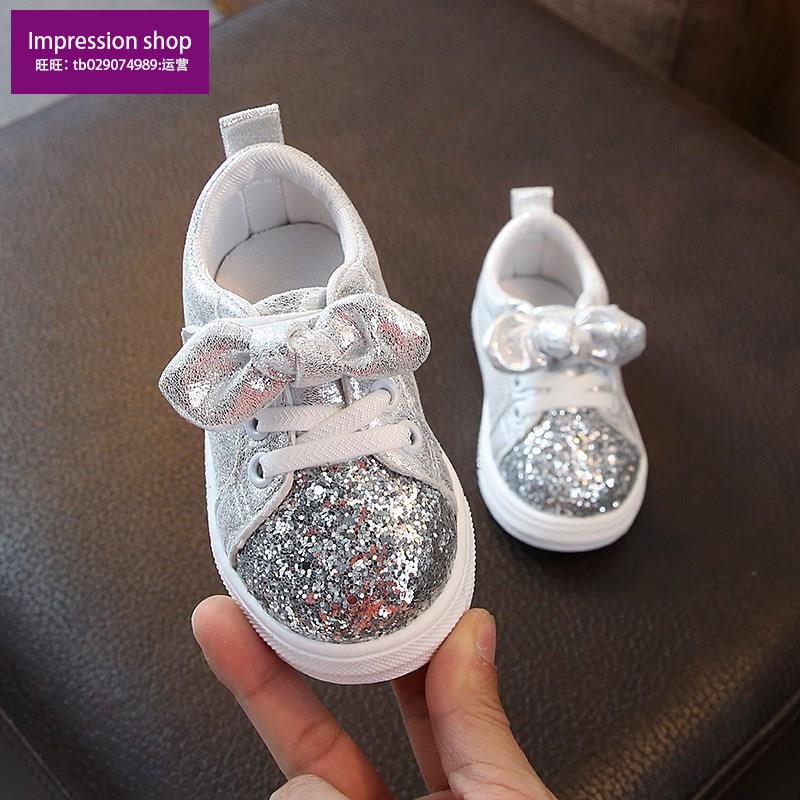 Bow girl casual shoes pure color Korean baby shoes