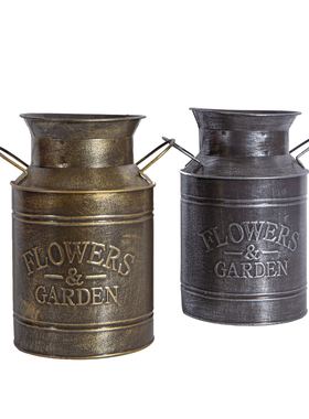 复古做旧铁皮桶花桶花器花瓶装饰摆件摆设道具欧式印LOGE奶壶桶