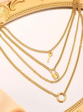 欧美复古多层项链创意时尚圆环锁毛衣链个性粗链条锁骨链配饰