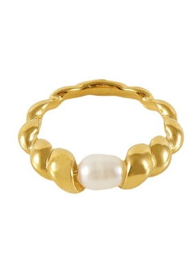 欧美小众设计感天然珍珠戒指女时尚百搭18k金开口钛钢戒指环