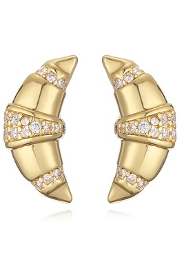 HECHENG饰品 时尚轻奢铜镶彩钻牛角螺纹耳钉个性夸张羊角条纹耳环