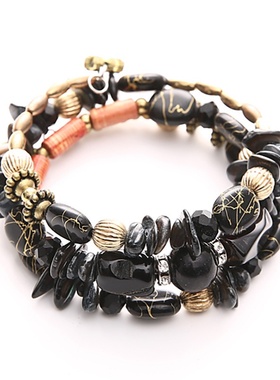 欧美手链复古仿天然石松石玛瑙串珠多层缠绕手串手镯