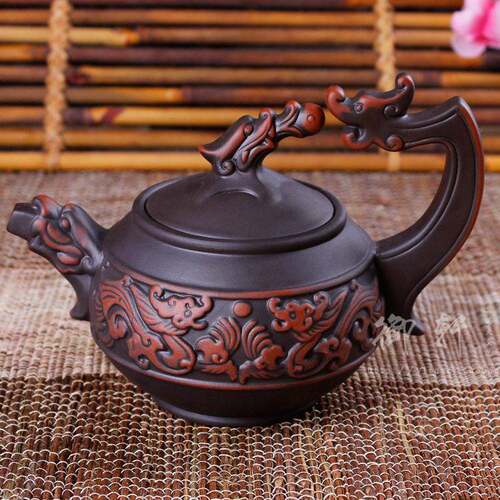 宜兴正品紫砂壶茶具纯手工原矿朱泥茶壶提梁双龙戏珠仿古茶壶特价