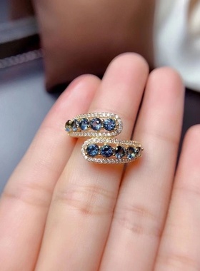 高级感欧美独特新款天然伦敦蓝托帕石戒指女晶体全净火彩爆闪