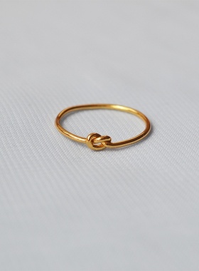 日韩简约 etsy 手工绕线编织打结黄铜镀金爱心水手结戒指