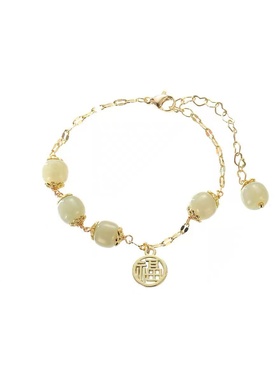 新款三生一世和田玉福牌手链女复古小众设计冷淡风铃铛手饰女