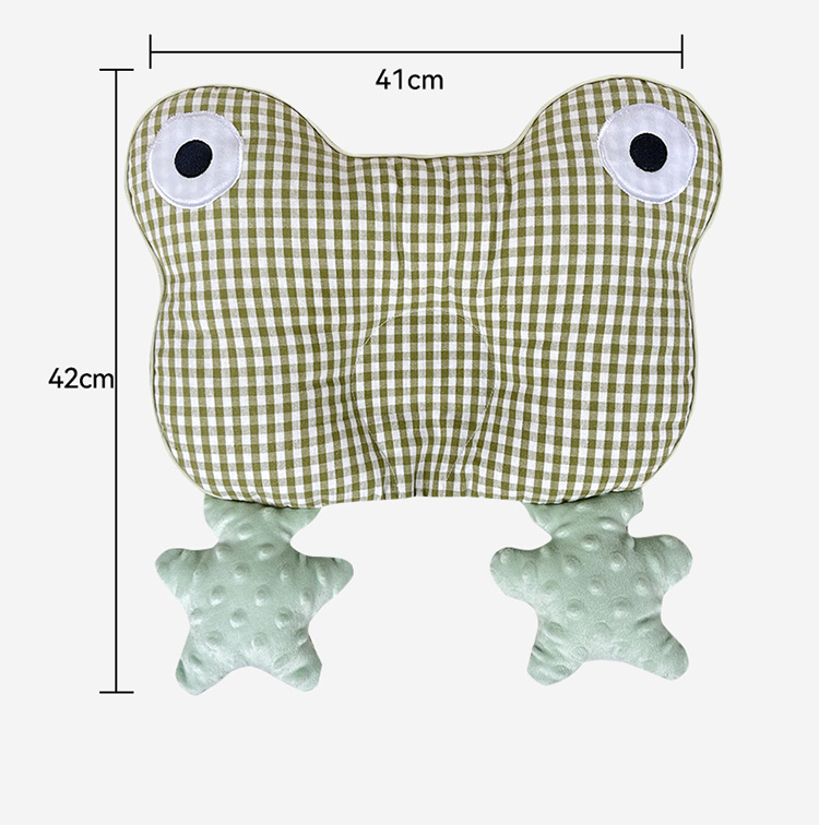 青蛙婴童安抚枕苎麻豆豆绒双面两用多季节婴儿定型枕枕头苎麻材质