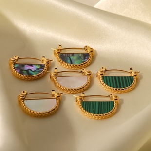 小众复古天然幻彩鲍鱼贝壳/白贝母/绿孔雀石扇形子吊坠耳环高级感