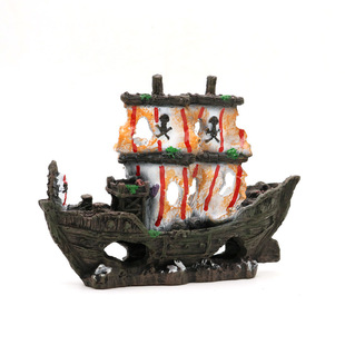 水族箱造景海盗船鱼缸创意摆件装饰船树脂模型彩帆鬼头仿真船