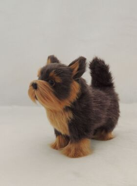 毛绒仿真动物玩具小狗约克夏可爱宠物模型手工工艺品家居装饰摆件