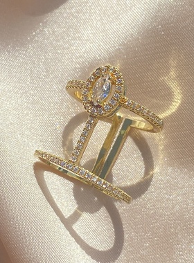 时尚锆石环形高级感开口镂空戒指小众手饰宝石百搭气质饰品