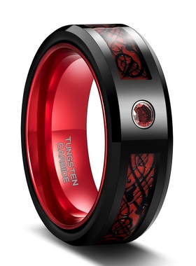 饰品潮男手饰尼伯龙黑龙红绿碳纤维8宽钨钢戒指男款欧美
