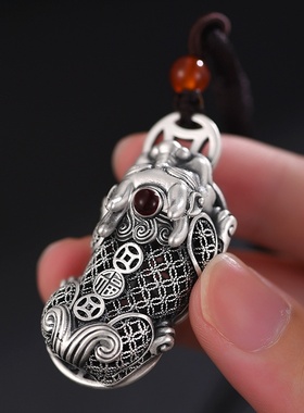 千叶泰银貔貅吊坠男女士款情侣复古民族风女生日礼物项链配饰挂件