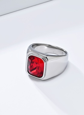 欧美轻奢不锈钢镶宝石戒指男士简约时尚钛钢镀18K金个性手饰品